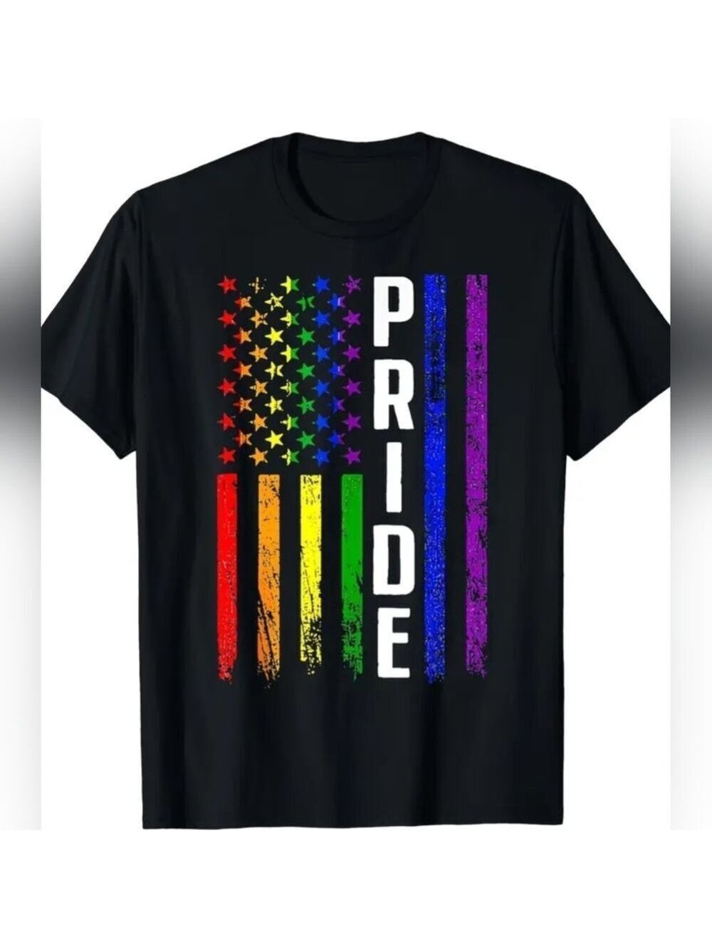 🌈 T-Shirt-- "US Flag+PRIDE " in Black, Men's size XL